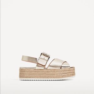 Zara Leather Wedges with Jute Platform
